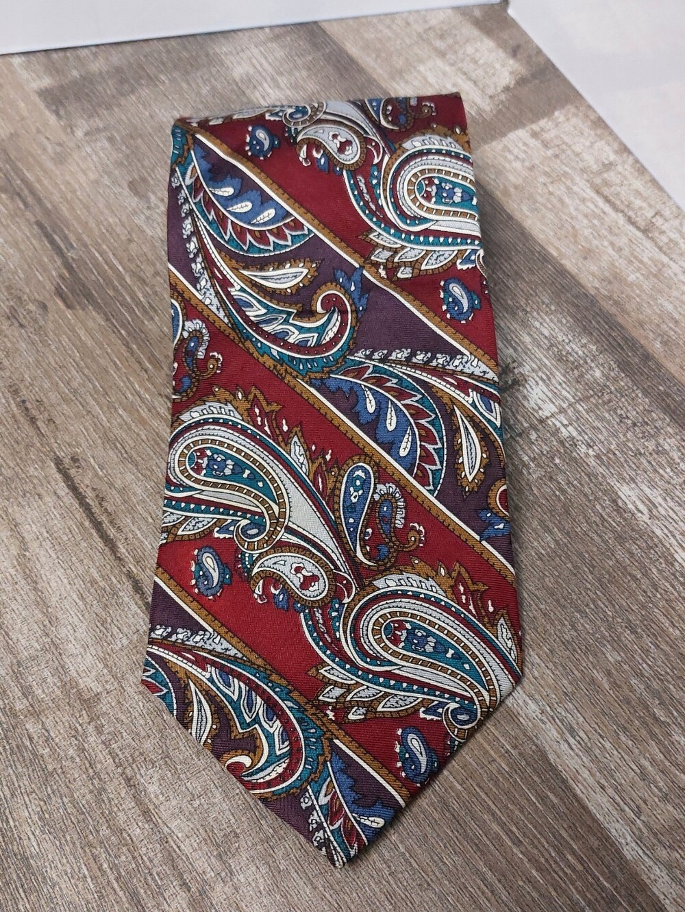 Givenchy Red Paisley Men's Tie with Blue and Gold Accents